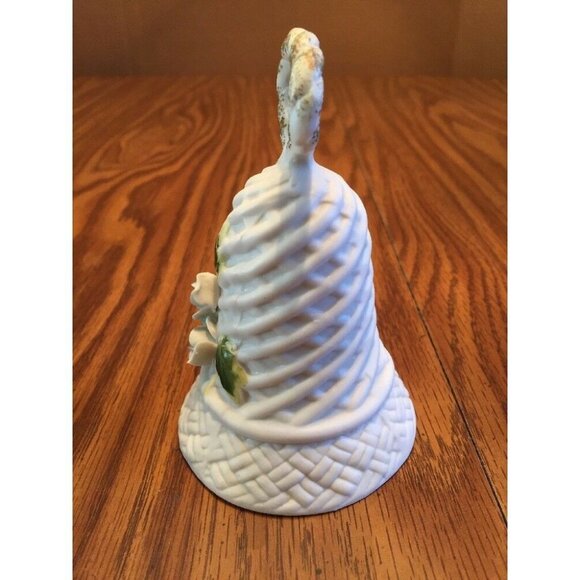 Vintage White Porcelain Ceramic Bell with Raised Blue Flowers 4.5” Tall - Picture 8 of 11